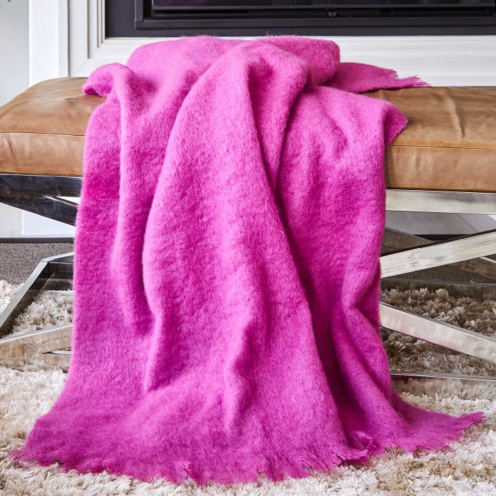 Mohair Check Throw Fuchsia