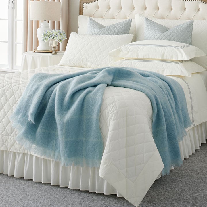 Mohair Check Throw Duck Egg